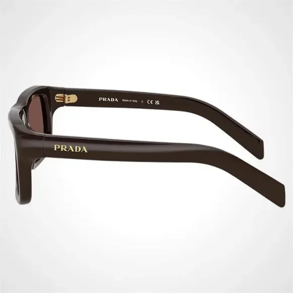 New PRADA Sunglasses Brown Rectangle Black Chocolate Lens Men 54mm - Picture 3 of 6